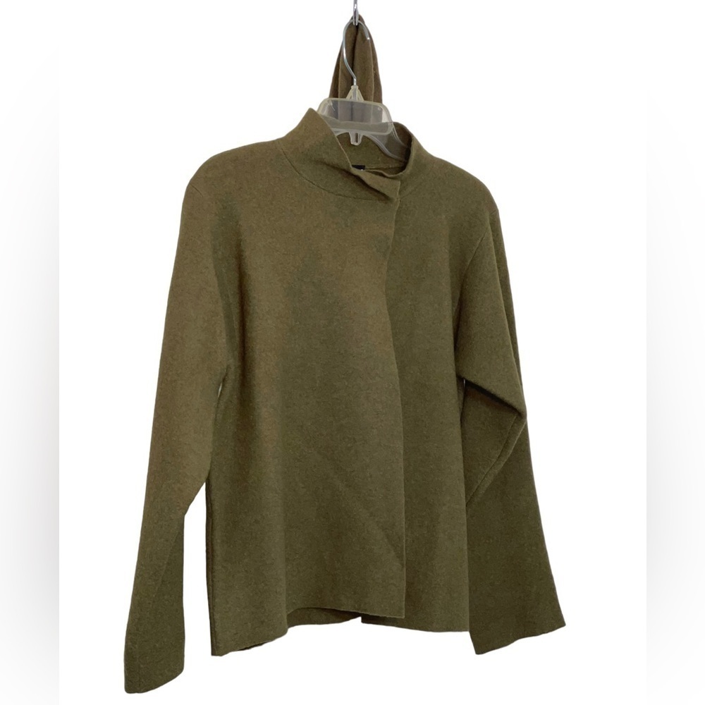 Eileen Fischer wool open jacket with scarf. Size small EUC color Olive Green - Picture 2 of 8